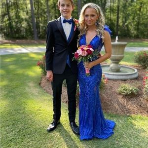 Jovani style number 3180 size 00 royal blue with feather